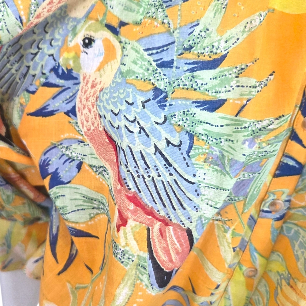 Maeve Anthropologie Tropical Bird Blouse Shirt Womens XS Yellow Parrots Button - Picture 3 of 10